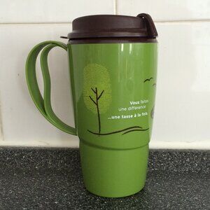Tim Hortons Thermo-Serv One Cup At A Time Green Plastic Tumbler Travel Mug Lid
